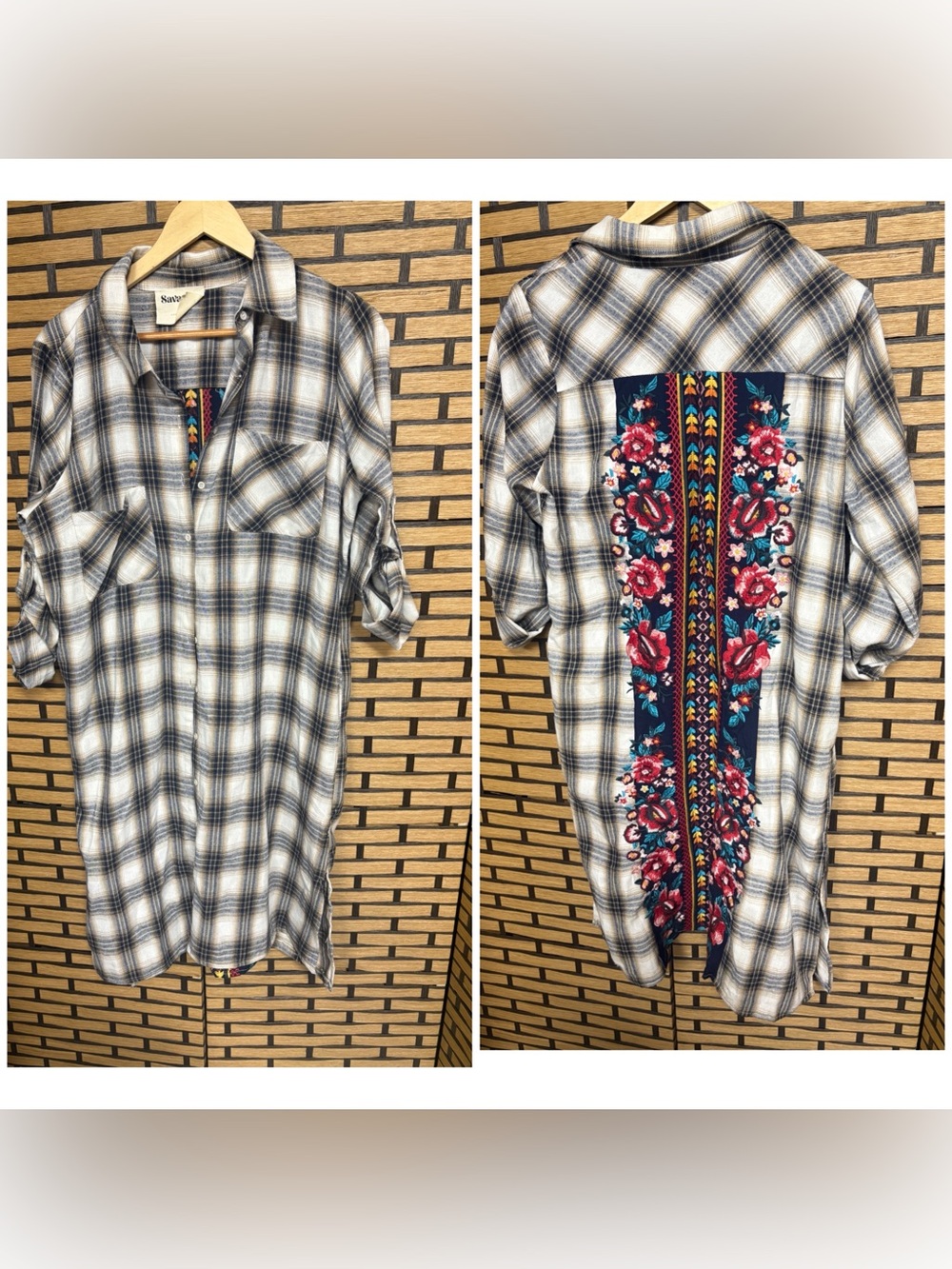 Savana Jane plaid embroidered duster size large